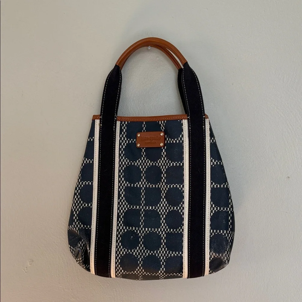 Kate Spade canvas Navy and Brown geometric print Women's Bag - Picture 1 of 10